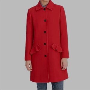 J.Crew Red Ruffle Italian double cloth coat size 00P